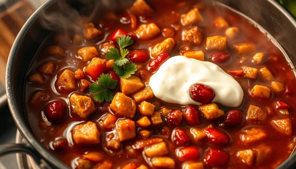 Looking for a delicious dish for your holiday gathering? Try this best turkey chili recipe. It combines sweet and savory flavors with cranberry chili. It's perfect for the holiday season and uses Thanksgiving leftovers to make a healthy, flavorful dish.